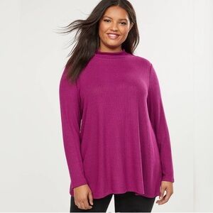 Lane Bryant Mock Neck Fuchsia Ribbed Hacci Tunic Knit Top 22/24 NWT